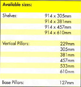 press_table Acrow Shelf Sizes